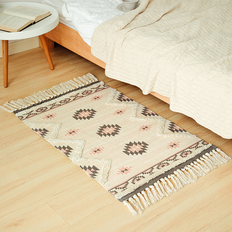Flachgewebter Baumwoll-Läufer im Kilim‑Ethno‑Design mit Fransen Karnz