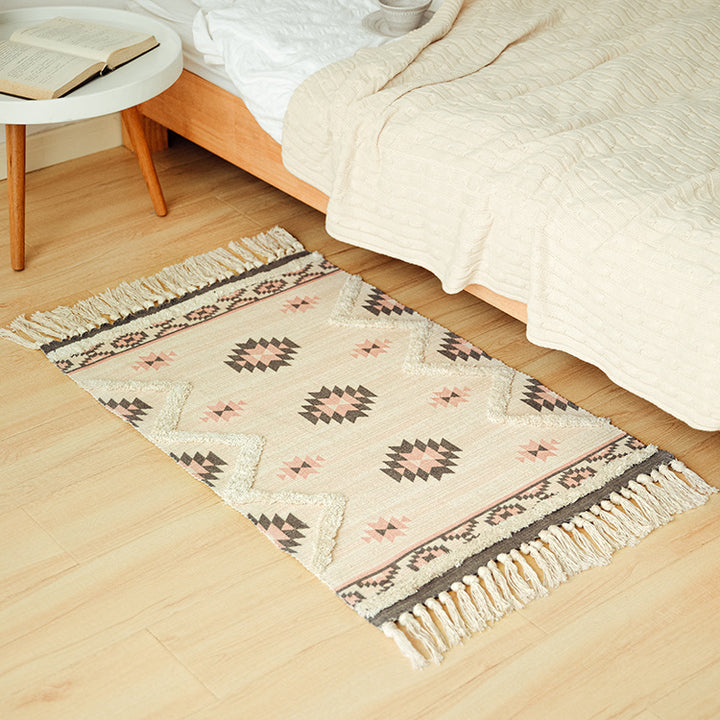 Flachgewebter Baumwoll-Läufer im Kilim‑Ethno‑Design mit Fransen Karnz