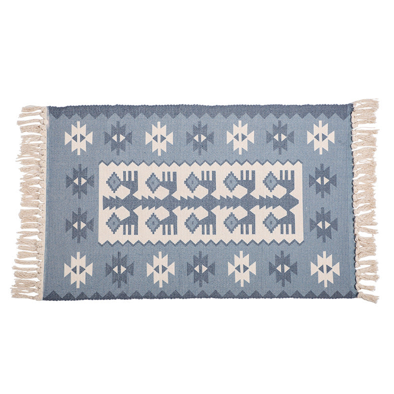 Handgewebter Baumwoll-Tischläufer mit Mandala-Jacquard und dekorativen Fransen