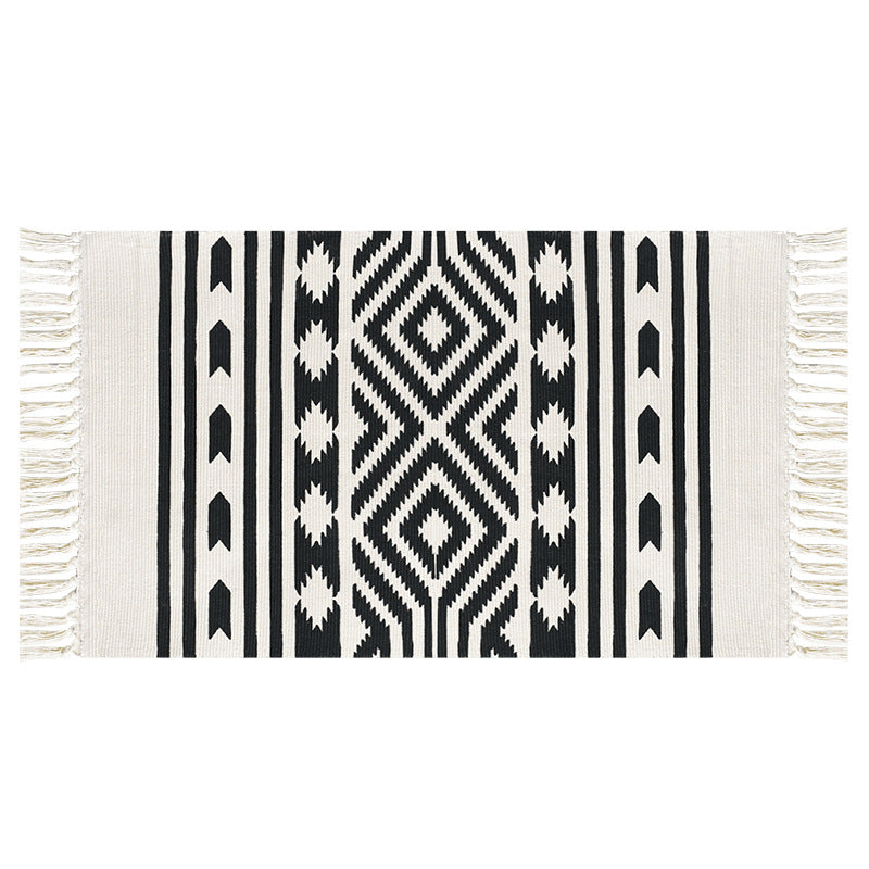 Flachgewebter Baumwollläufer mit mediterranem Kachel‑Jacquard und dekorativen Fransen Karnz