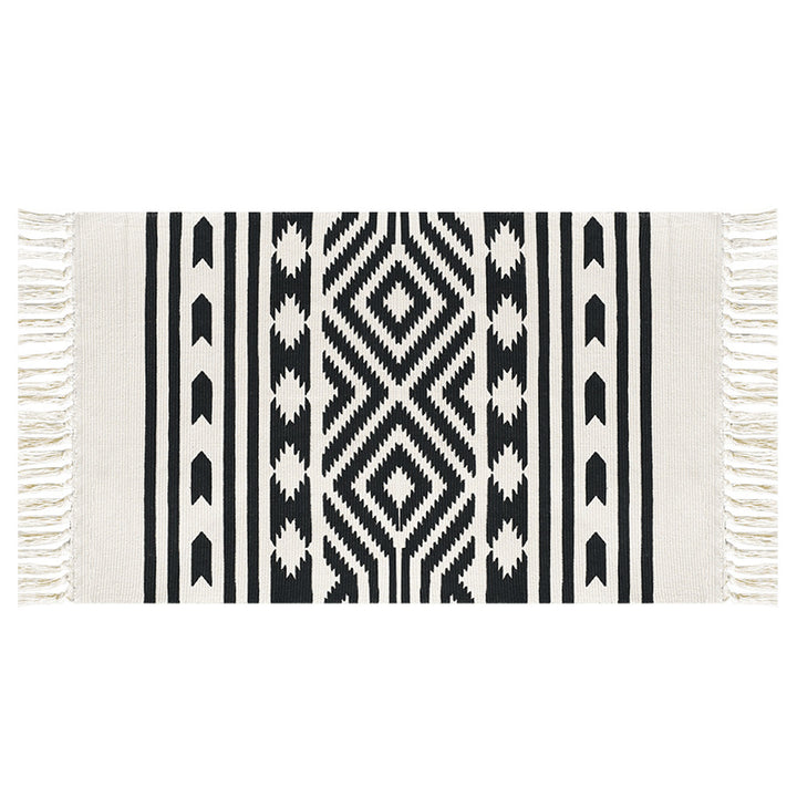 Flachgewebter Baumwollläufer mit mediterranem Kachel‑Jacquard und dekorativen Fransen Karnz