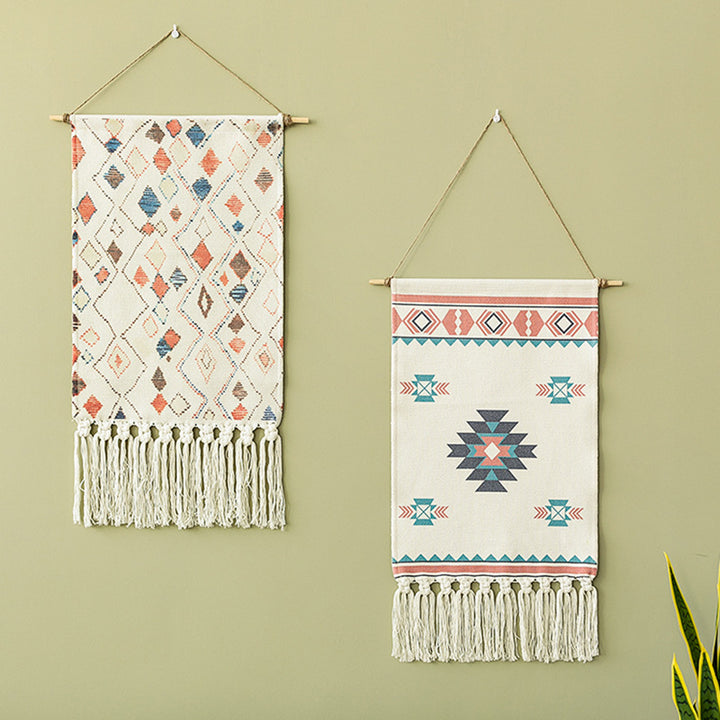 Gewebtes Boho-Wandbehang-Set mit Fransen und geometrischem Ethno-Print Karnz