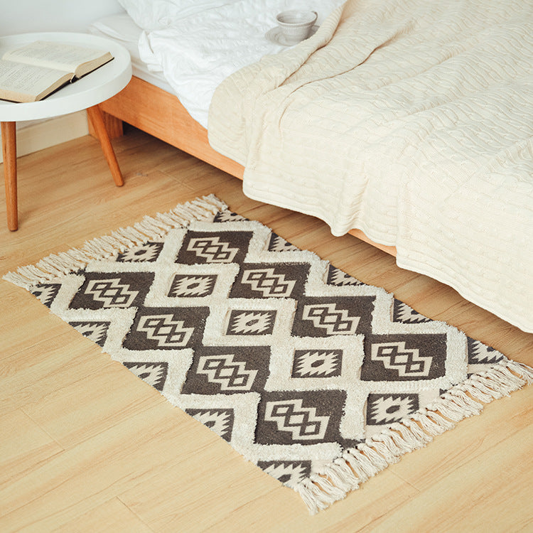 Flachgewebter Baumwoll-Läufer im Kilim‑Ethno‑Design mit Fransen Karnz
