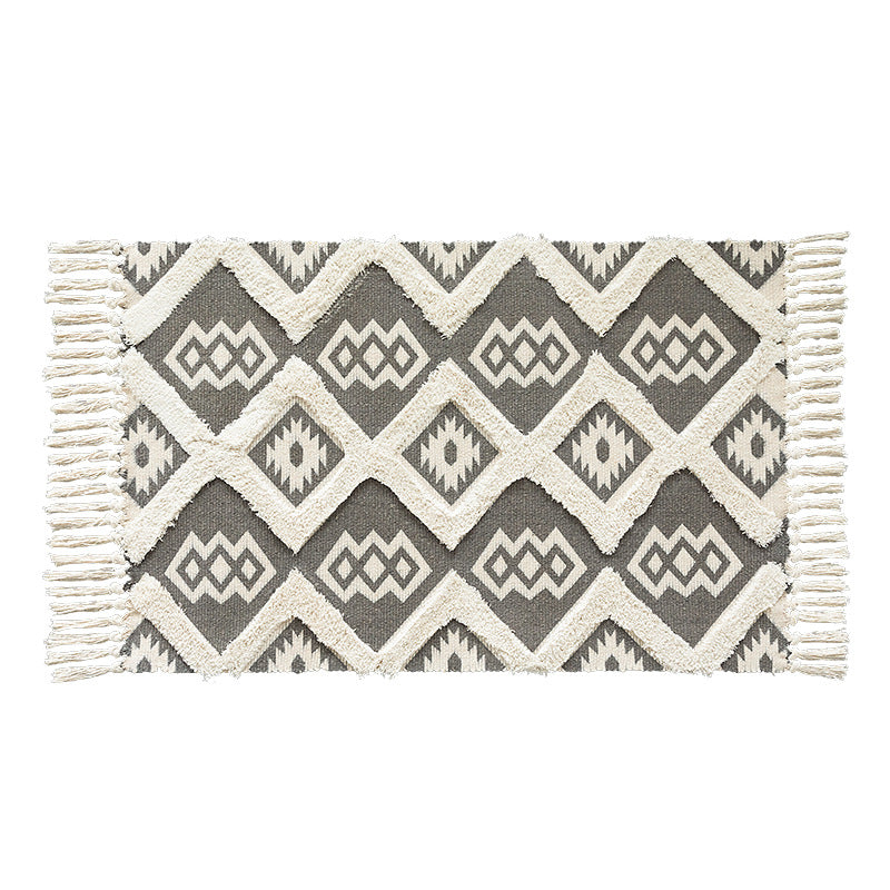 Flachgewebter Baumwoll-Läufer im Kilim‑Ethno‑Design mit Fransen Karnz