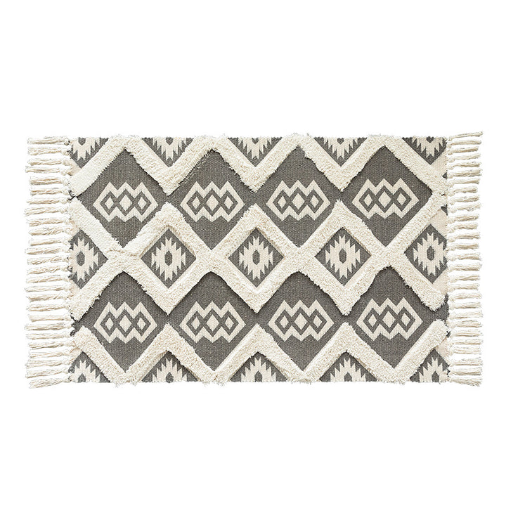 Flachgewebter Baumwoll-Läufer im Kilim‑Ethno‑Design mit Fransen Karnz