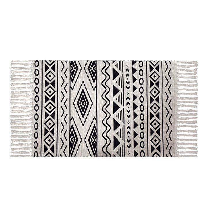Flachgewebter Baumwollmix-Läufer mit Ethno-Diamant-Jacquard und Fransen Karnz