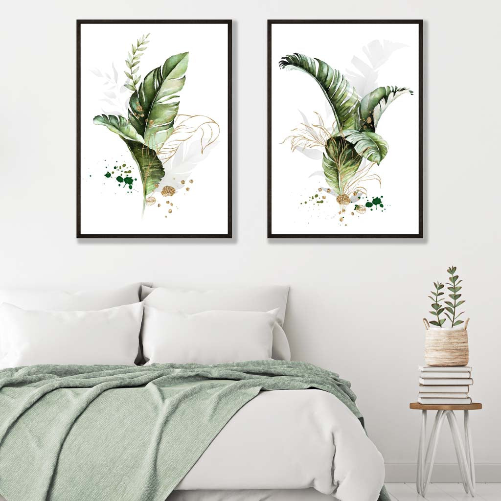Abstrakte grüne botanische Blätter, 2er-Set Kunstdrucke