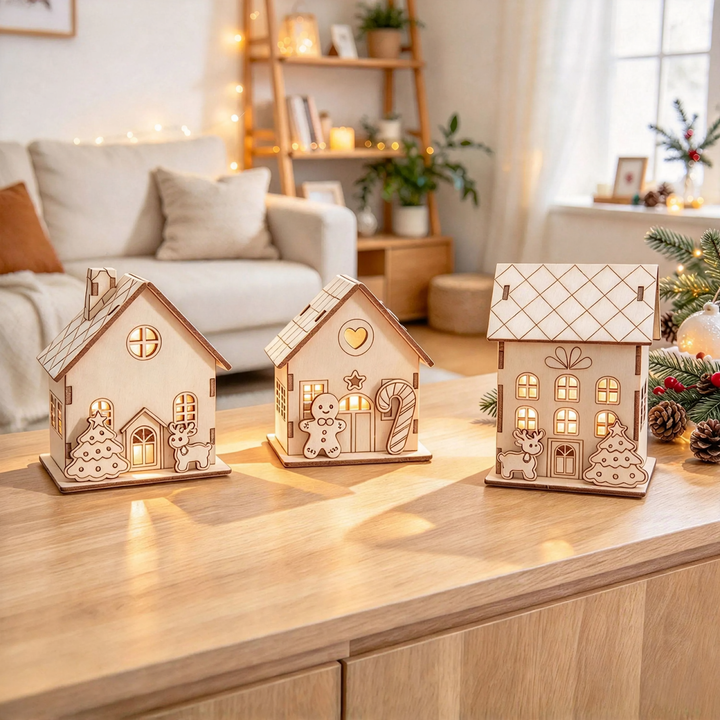Beleuchtetes Holz-Weihnachtshaus, DIY-Bausatz