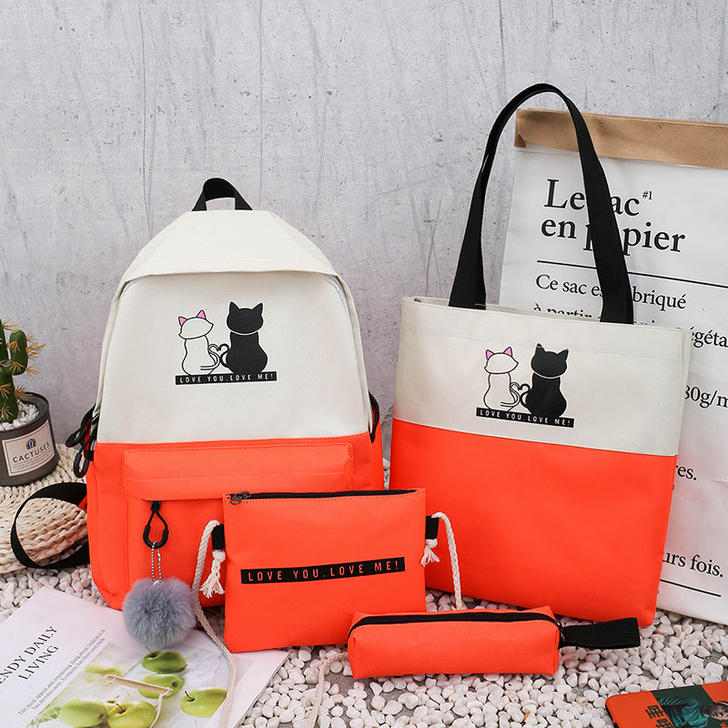 5-Teiliges Rucksack- und Tragetaschen-Set mit Katzenmotiv Karnz