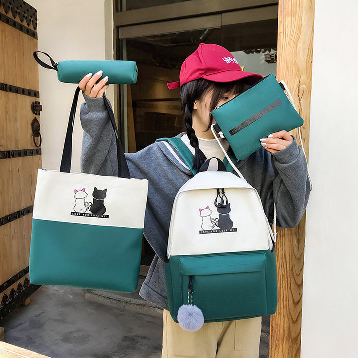 5-Teiliges Rucksack- und Tragetaschen-Set mit Katzenmotiv Karnz