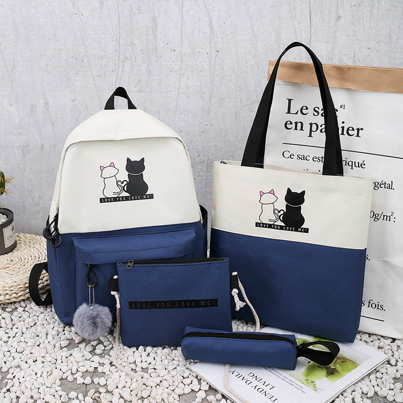 5-Teiliges Rucksack- und Tragetaschen-Set mit Katzenmotiv Karnz