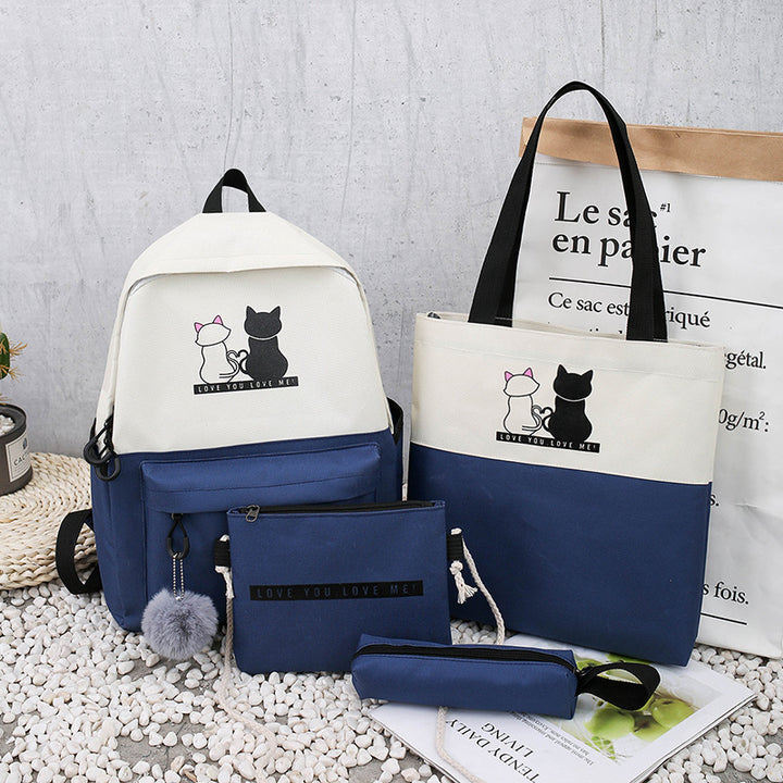 5-Teiliges Rucksack- und Tragetaschen-Set mit Katzenmotiv Karnz