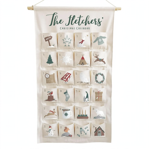 Personalisierbarer Adventskalender aus Stoff, 24 Taschen