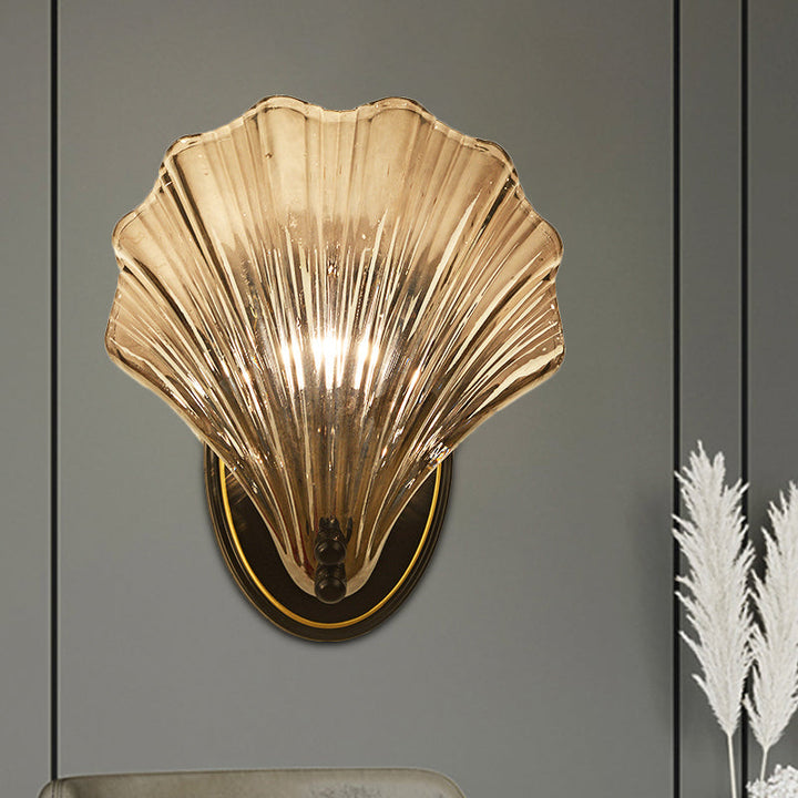 Einzelschalen Wandlampe Landhausstil Schwarz/Gold Rippenglas Wandleuchte | Karnz