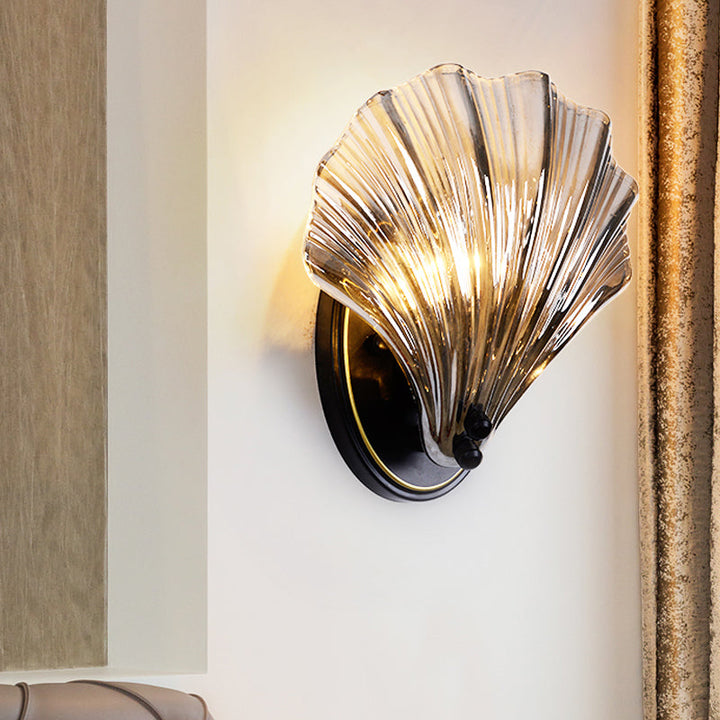 Einzelschalen Wandlampe Landhausstil Schwarz/Gold Rippenglas Wandleuchte | Karnz