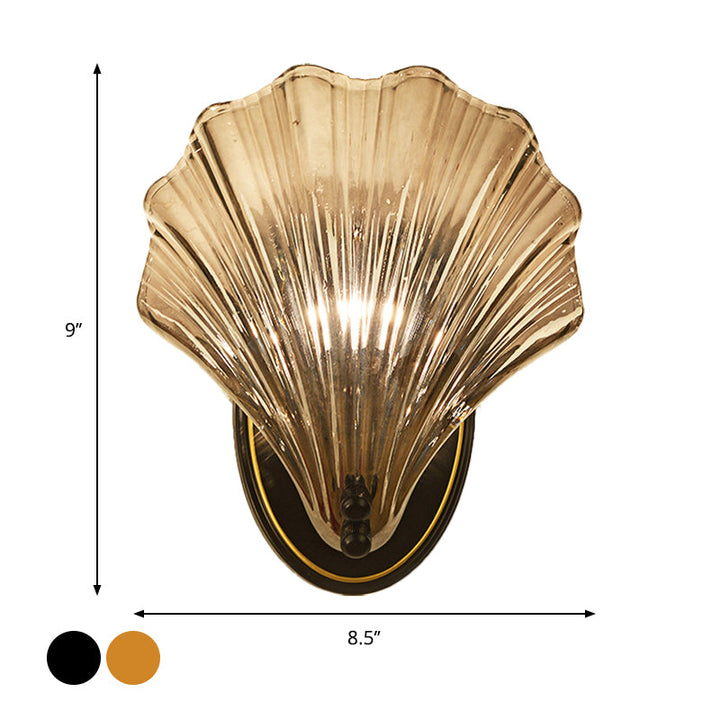 Einzelschalen Wandlampe Landhausstil Schwarz/Gold Rippenglas Wandleuchte | Karnz