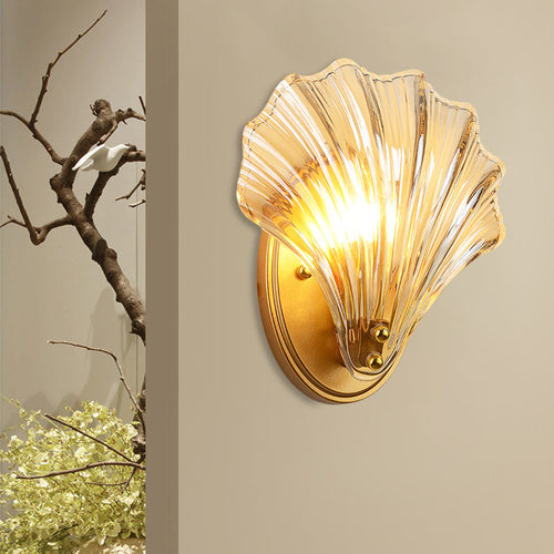 Einzelschalen Wandlampe Landhausstil Schwarz/Gold Rippenglas Wandleuchte | Karnz