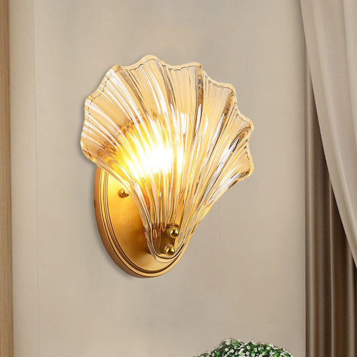 Einzelschalen Wandlampe Landhausstil Schwarz/Gold Rippenglas Wandleuchte | Karnz