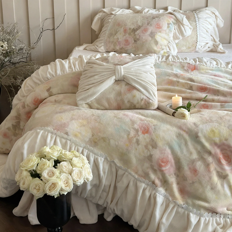 Bettwäscheset aus Milchfaser-Fleece, bestickt, französischer Stil