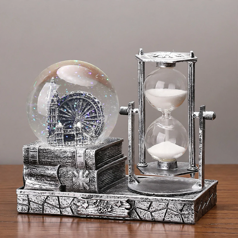 Retro Eiffelturm Sanduhr mit Spieluhr und Glaskugel