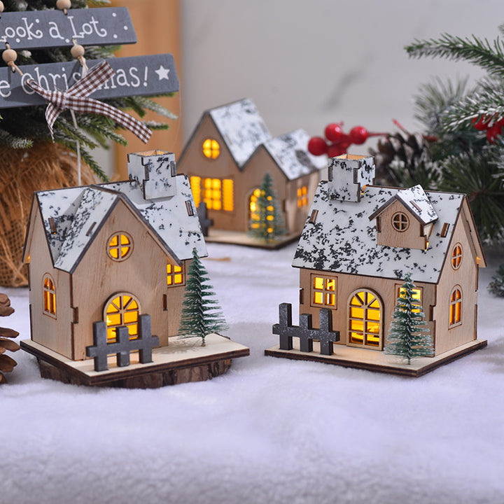 Beleuchtetes Holz-Weihnachtshaus mit LED