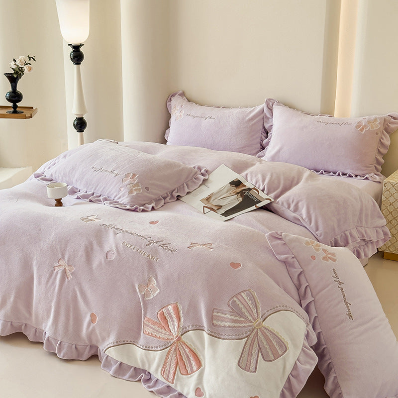 Milchfaser-Fleece Bettwäsche-Set, winterwarm, mit Spitzenbesatz