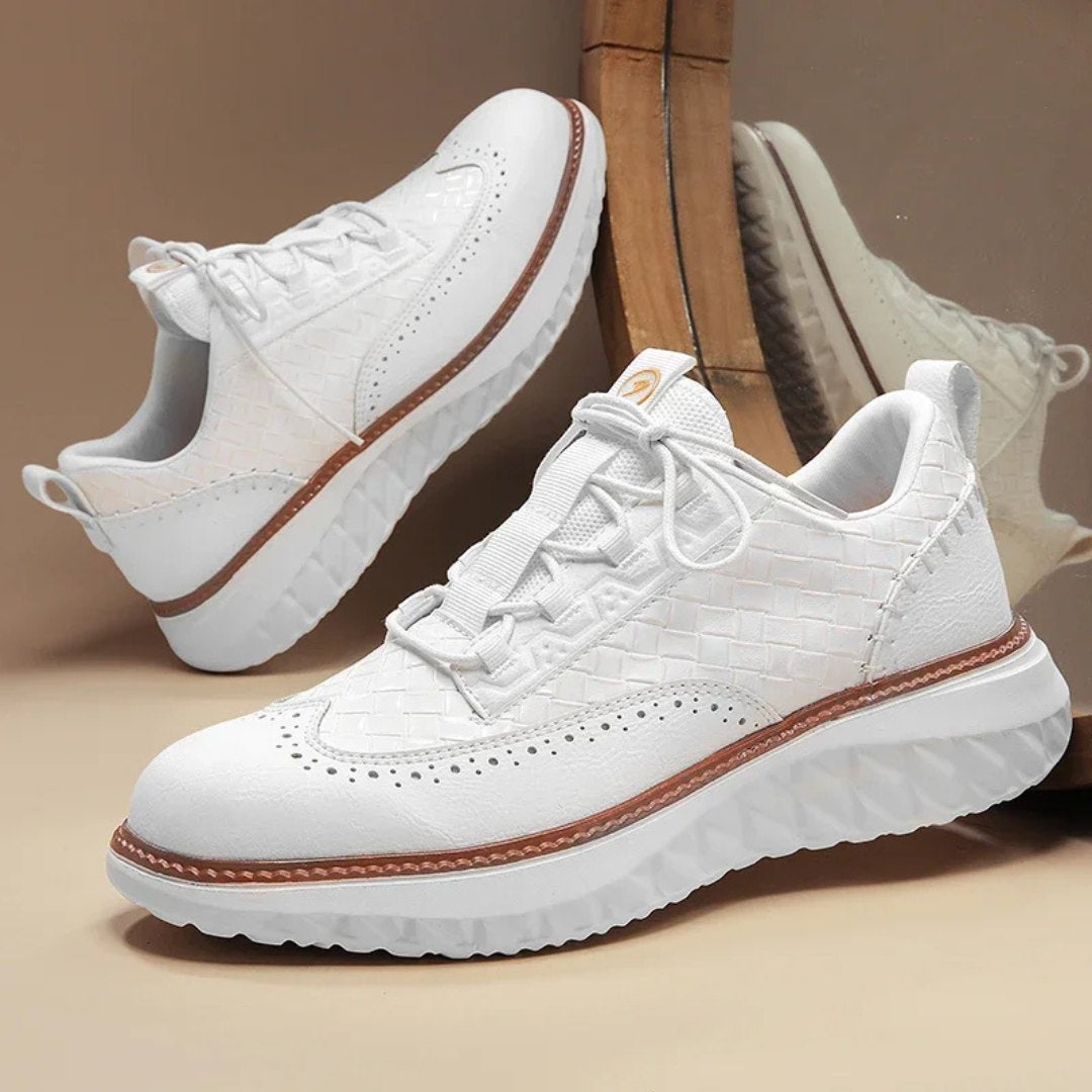 Gewebte Leder-Sneaker mit Brogue-Details und kontrastierender Sohle