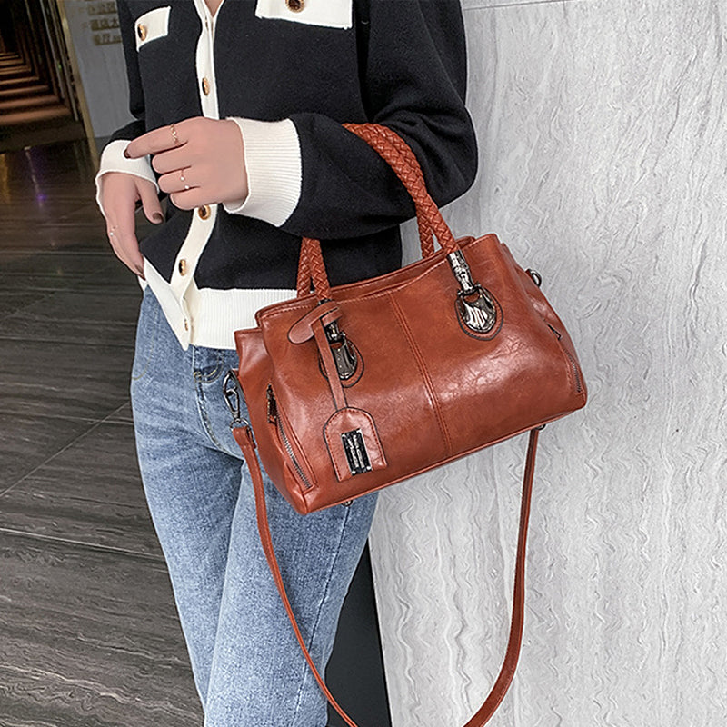 Neue Handtaschen aus Ölwachsleder Boston, große Tragetasche aus weichem Leder | Karnz