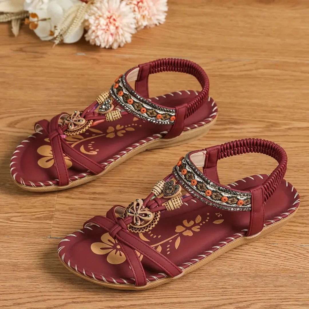 Zeyla – Boho Strass Schmetterling Flache Sandalen