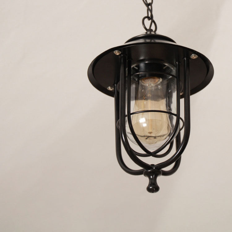 Industrielle Vintage-Hängeleuchte aus Aluminiumkäfig und Glas mit einem Licht, wasserdicht für den Außenbereich