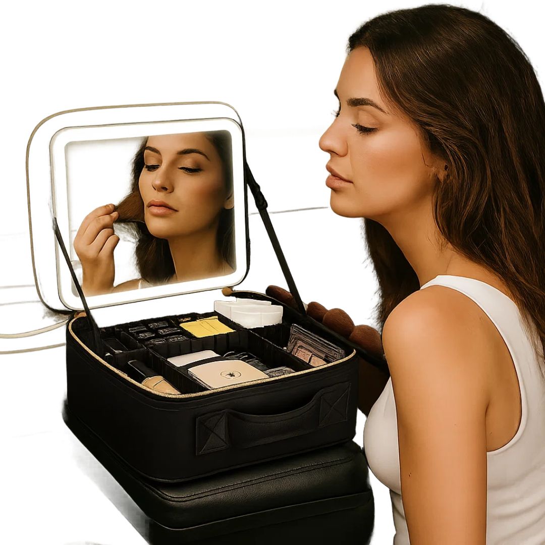 GlamOrganize | Make-up- und Toilettentasche - Kosmetik-Organizer - LED-Spiegel - Kompakte Aufbewahrung für Make-up und Hautpflege - Praktische Reiseschale