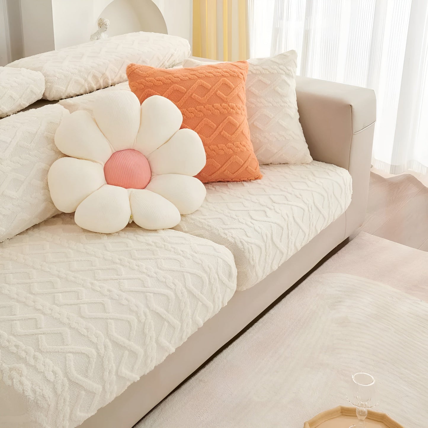 Samt-Sofa-Bezug mit Diamantmuster – weich und luxuriös | Perfekte Passform für jedes Sofa | Karnz