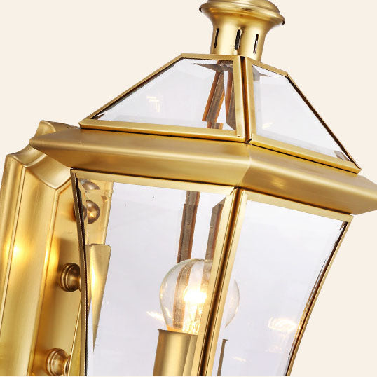 Europäische, moderne Luxus-Wandleuchte für den Außenbereich, viereckig, wasserdicht, aus Messing und Glas, mit einer Lichtquelle