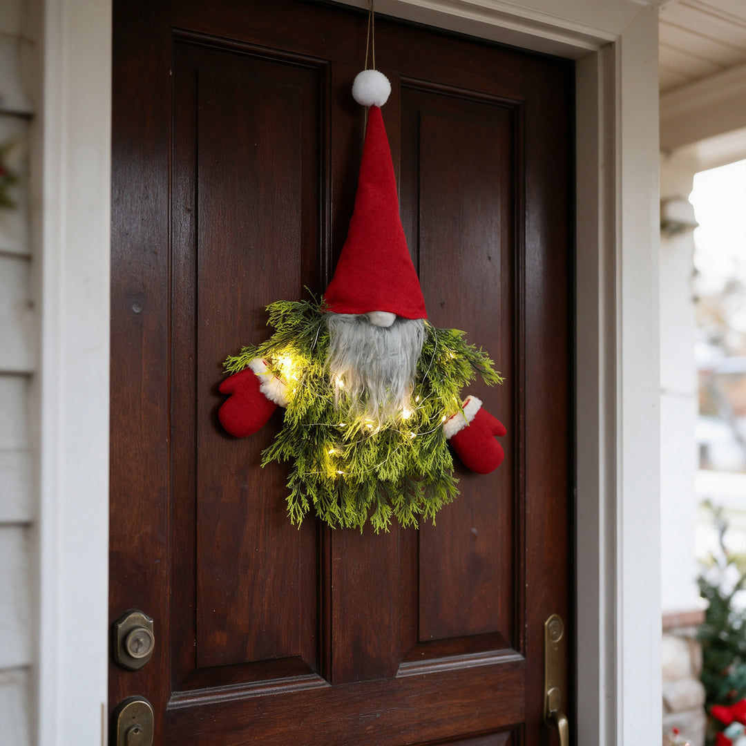 Beleuchteter Weihnachtskranz mit Wichtel-Motiv