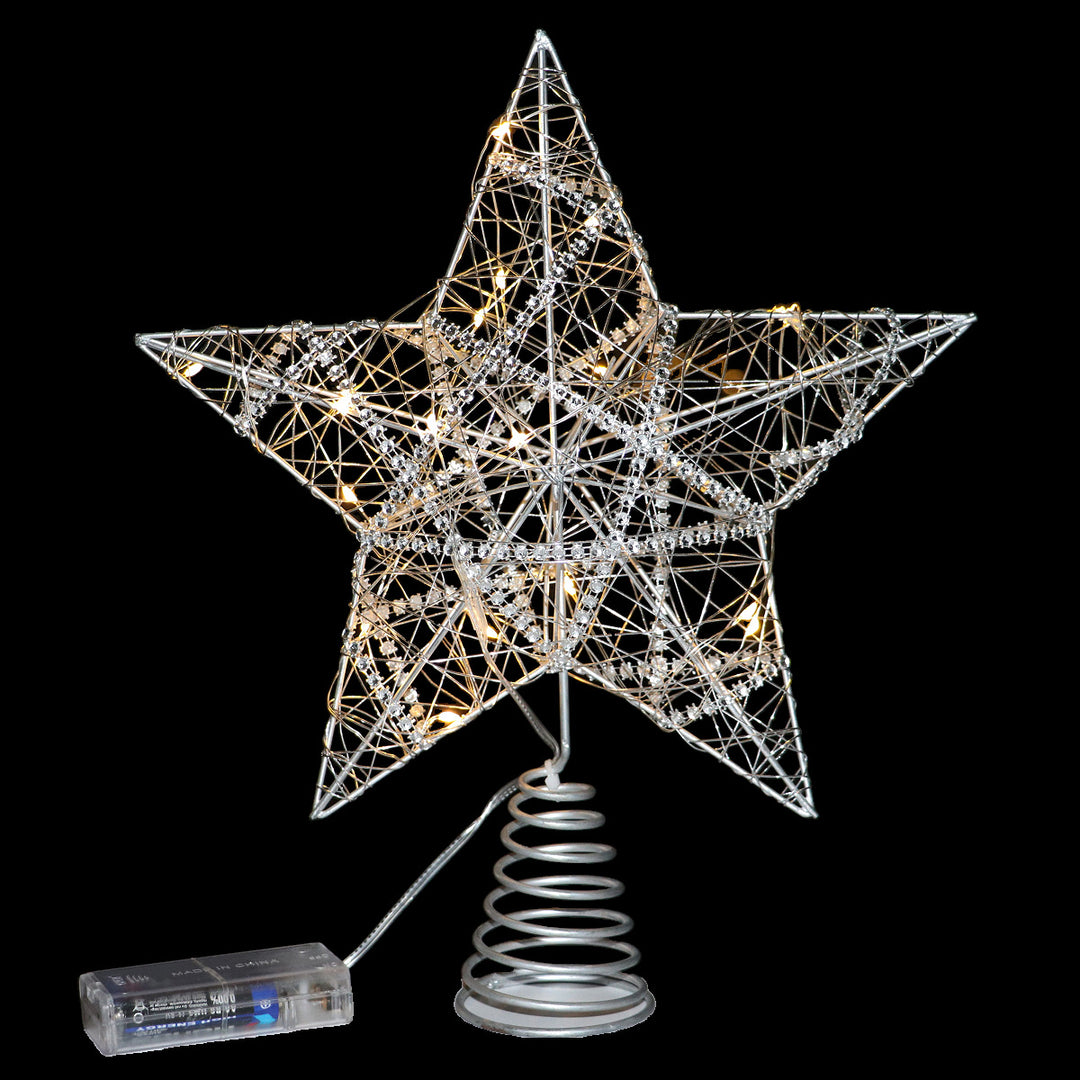 Weihnachtsbaum-Spitzenstern aus Eisen, beleuchtet