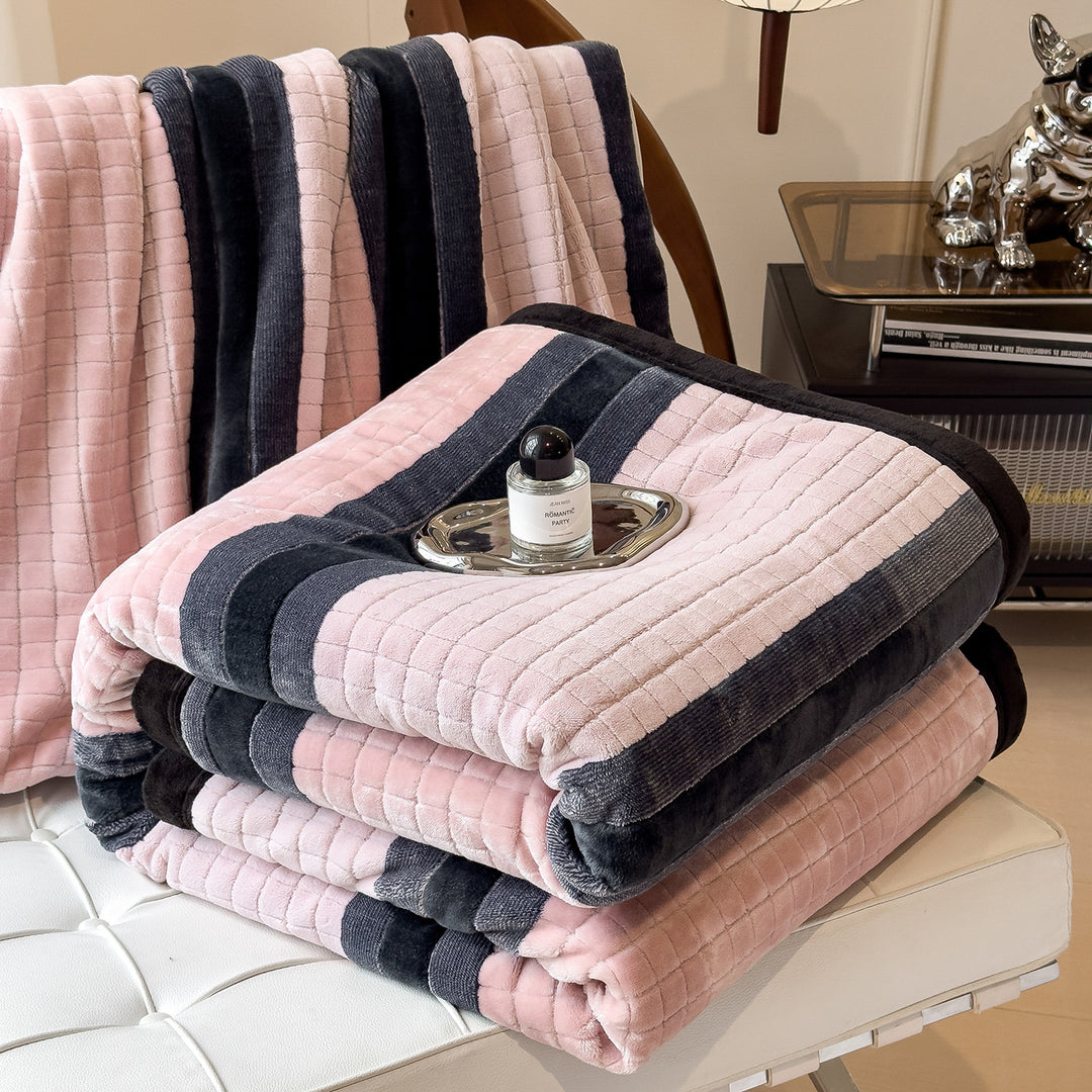 Luxuriöse Milchfaser-Fleece Wohndecke, gestreift, verschiedene Größen