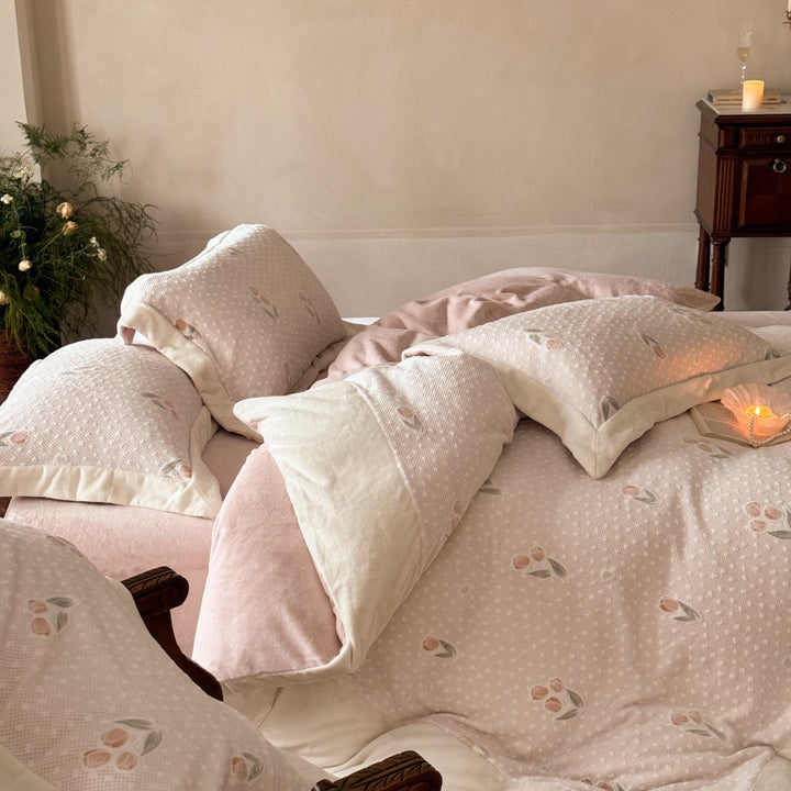 Milchfaser-Fleece-Bettwäsche-Set, 4-teilig, Tulpen-Design