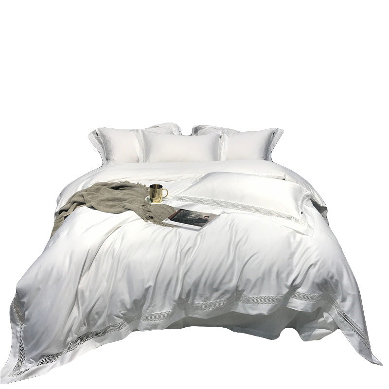 Luxus Baumwoll-Satin Bettbezug Set mit Leiterstich Spitze Trim
