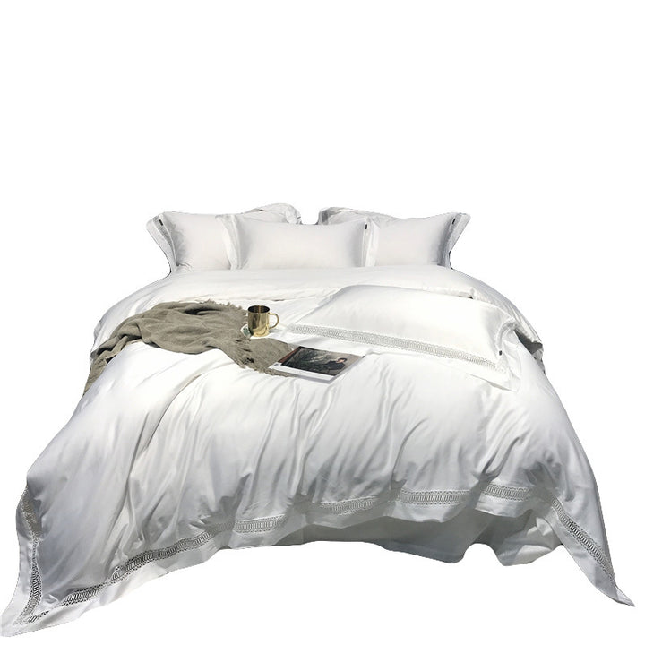 Luxus Baumwoll-Satin Bettbezug Set mit Leiterstich Spitze Trim