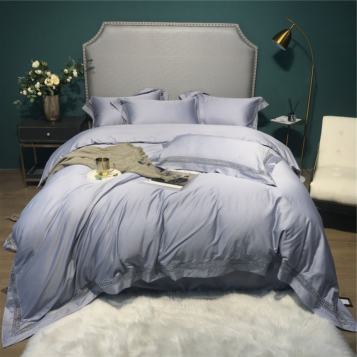 Luxus Baumwoll-Satin Bettbezug Set mit Leiterstich Spitze Trim