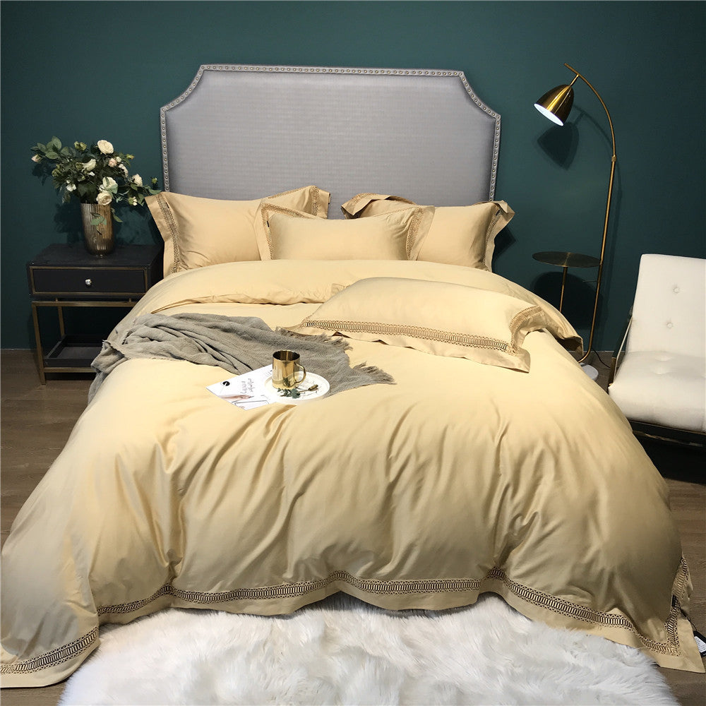 Luxus Baumwoll-Satin Bettbezug Set mit Leiterstich Spitze Trim