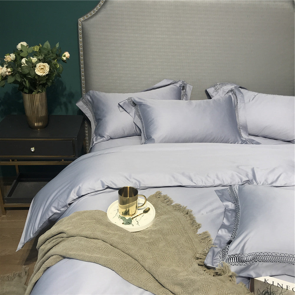 Luxus Baumwoll-Satin Bettbezug Set mit Leiterstich Spitze Trim
