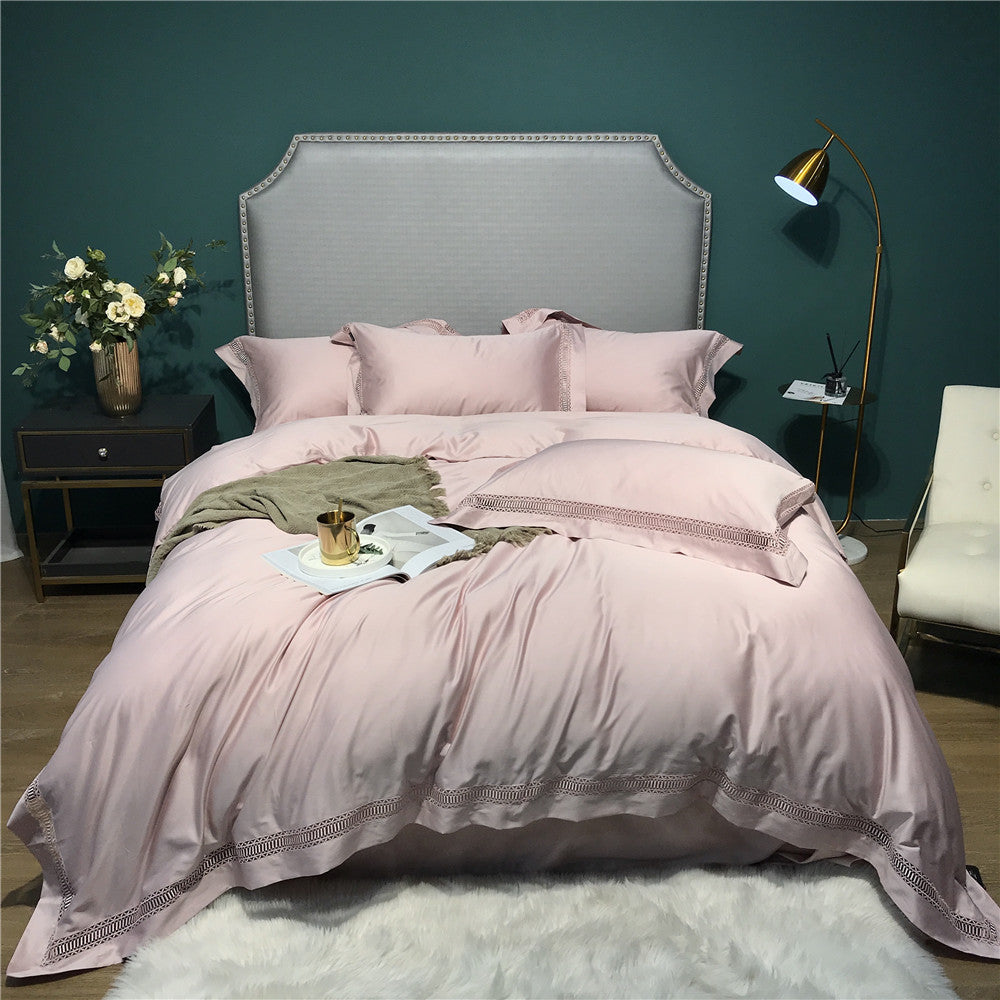 Luxus Baumwoll-Satin Bettbezug Set mit Leiterstich Spitze Trim