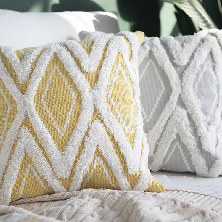 Dekorativer quadratischer Kissenbezug mit tufted Chenille‑Diamantrelief Karnz