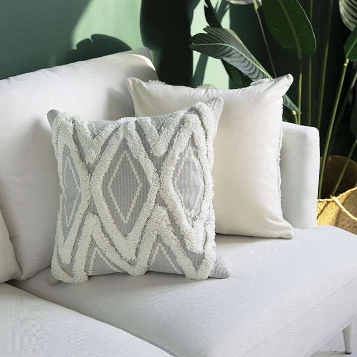 Dekorativer quadratischer Kissenbezug mit tufted Chenille‑Diamantrelief Karnz