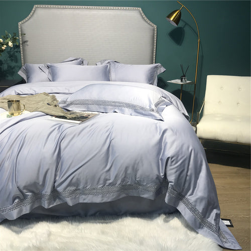Luxus Baumwoll-Satin Bettbezug Set mit Leiterstich Spitze Trim