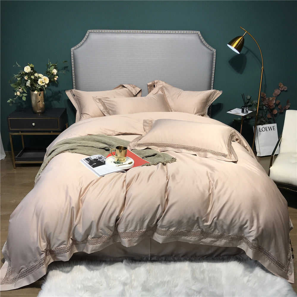 Luxus Baumwoll-Satin Bettbezug Set mit Leiterstich Spitze Trim