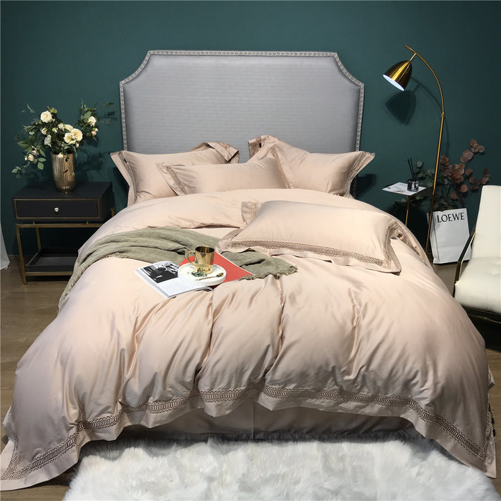 Luxus Baumwoll-Satin Bettbezug Set mit Leiterstich Spitze Trim