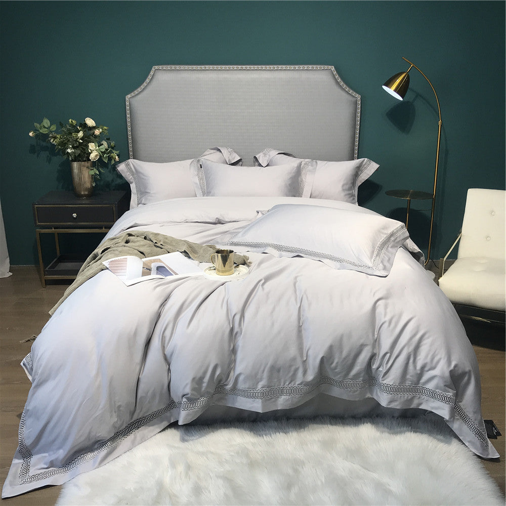 Luxus Baumwoll-Satin Bettbezug Set mit Leiterstich Spitze Trim