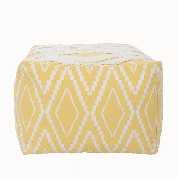 Gepolsterter Fußhocker‑Pouf mit Flauschoberseite und gewebtem Diamantmuster